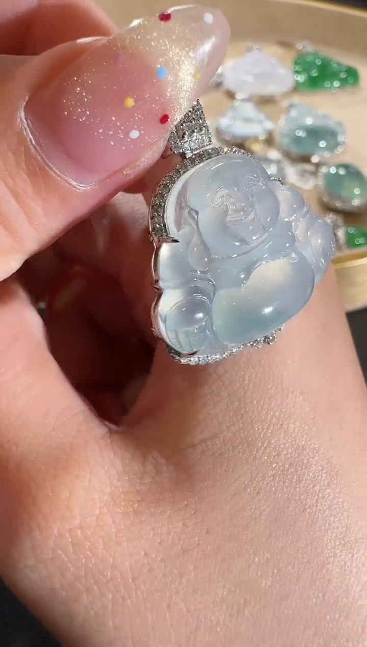 【闪购商品】翡翠吊坠(不含链)18K金镶嵌【源头工厂】钻石镶嵌
