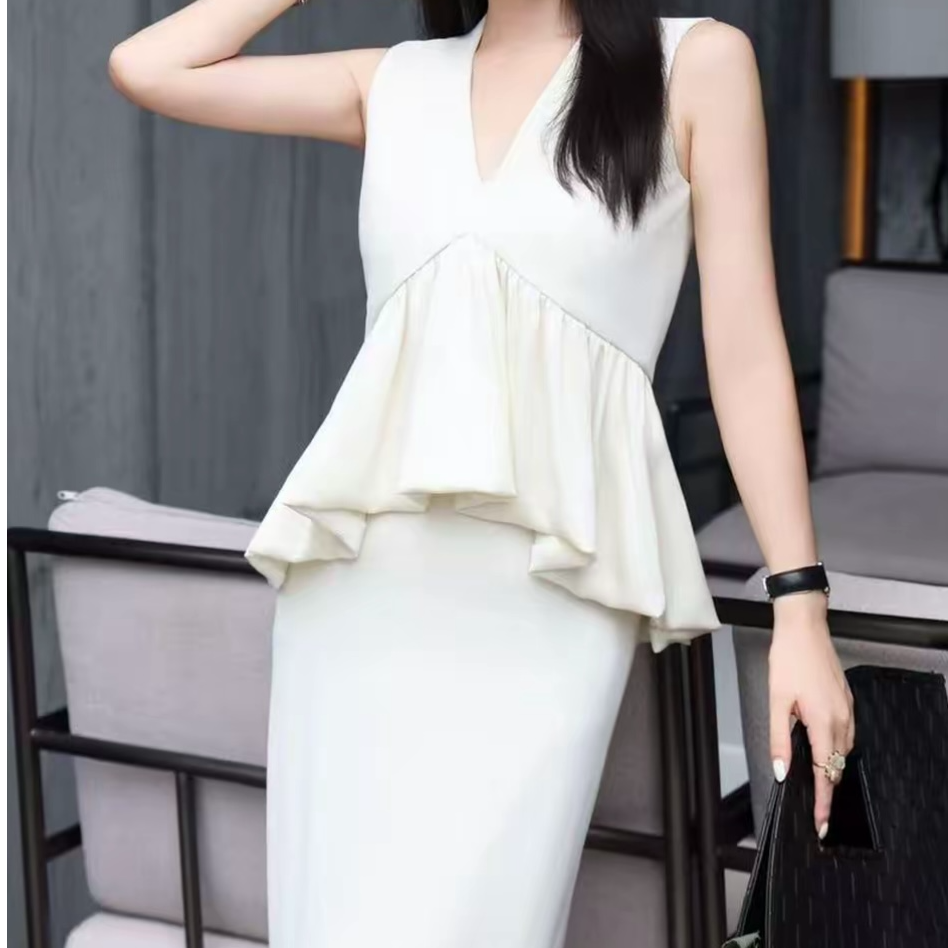 【李.瑟琳娜】原创设计私人订制醋酸荷叶边无袖上衣半裙套装