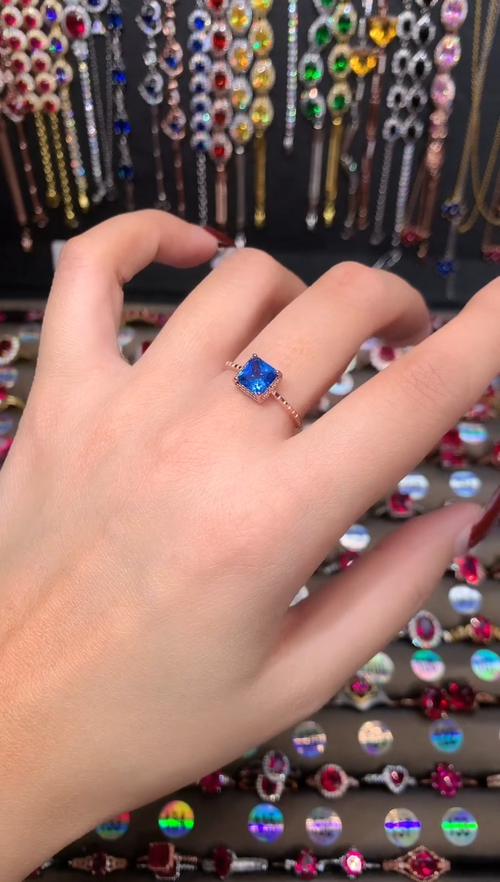 【闪购商品】蓝宝石戒指银S925镶嵌玫瑰金卡的6