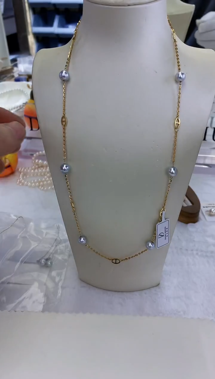 18K金镶嵌饰品海水珍珠真多麻色猪鼻子项链