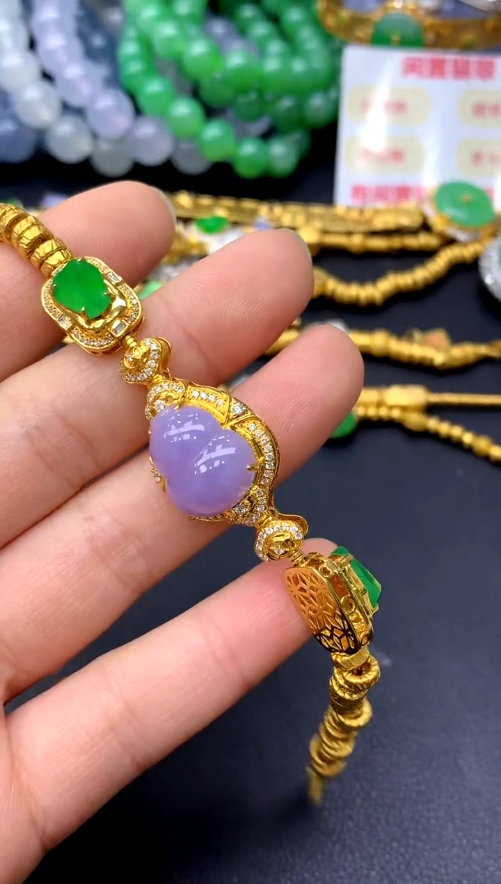 18K金镶嵌手链翡翠567-中国好珍宝