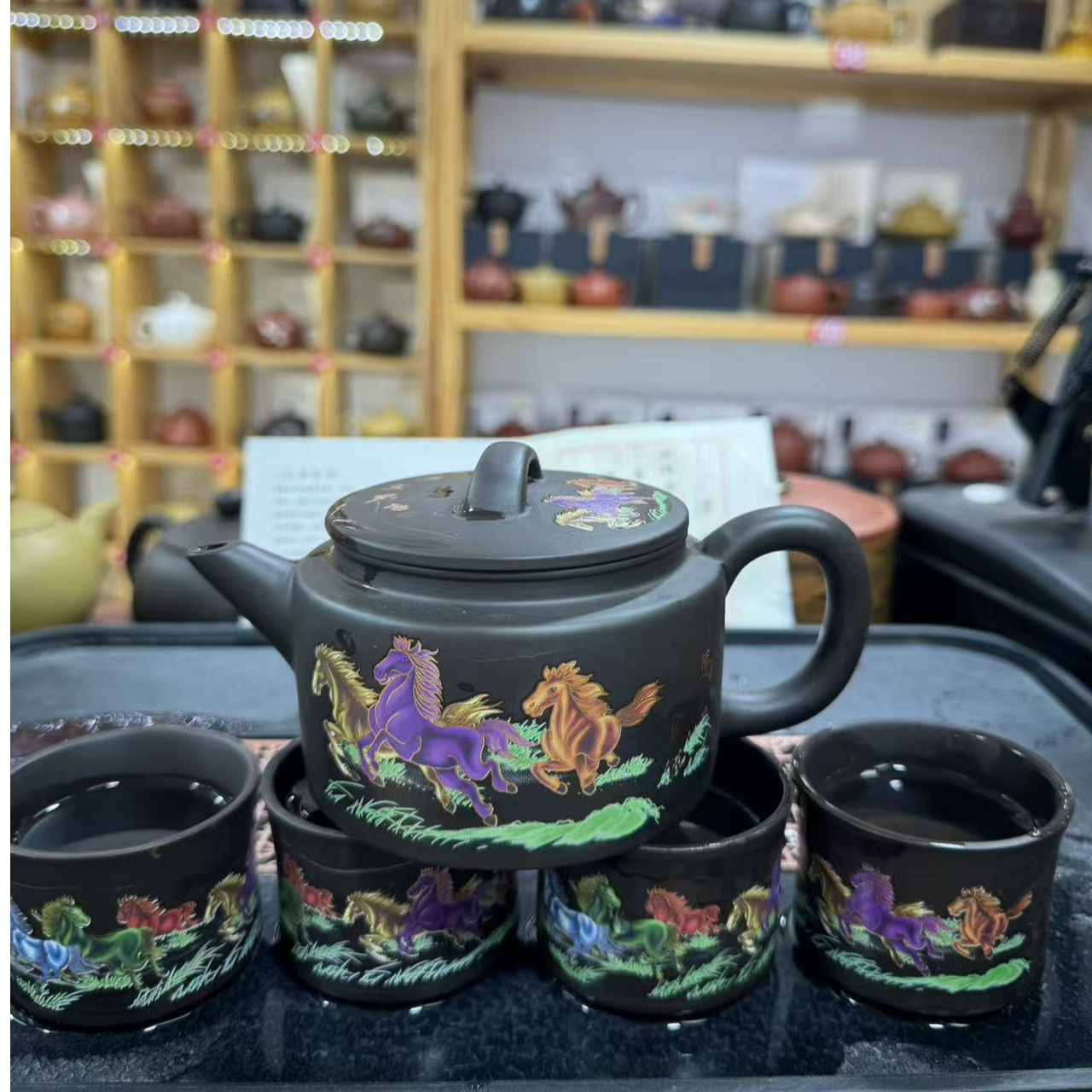 紫砂马到成功变色300cc汉瓦壶1壶4杯（佑驰精品紫砂）