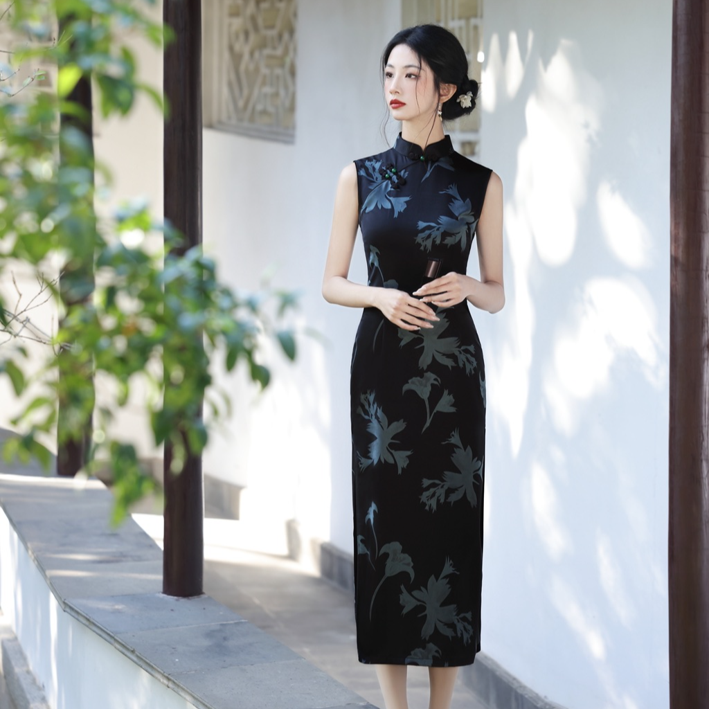 【风清余】2025春款新出炉墨兰锦日常气质无袖中长款中国风时尚旗袍