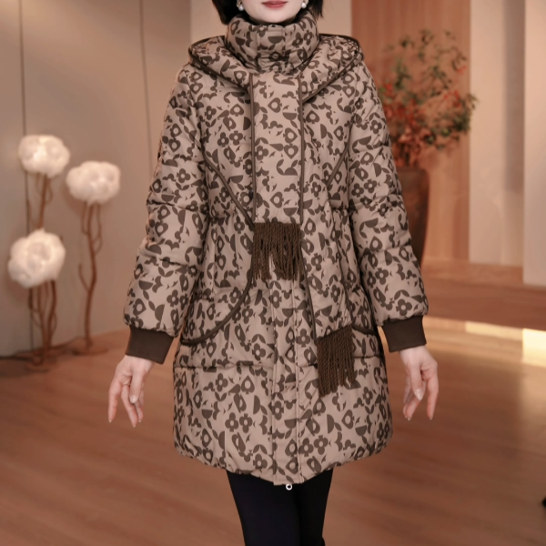 25年长款冬季女装外套拼接连帽时尚洋气宽松保暖 SXE-25-5852