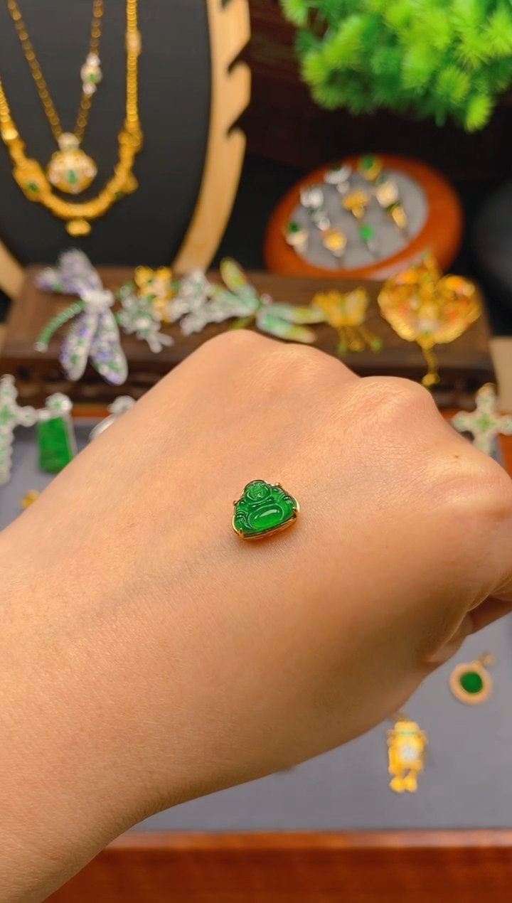 【闪购商品】翡翠吊坠(不含链)银S925镶嵌佛公潘多拉