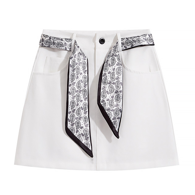 2025韩系丝巾系带短裙女夏款高腰时尚甜辣a字半身裙68018