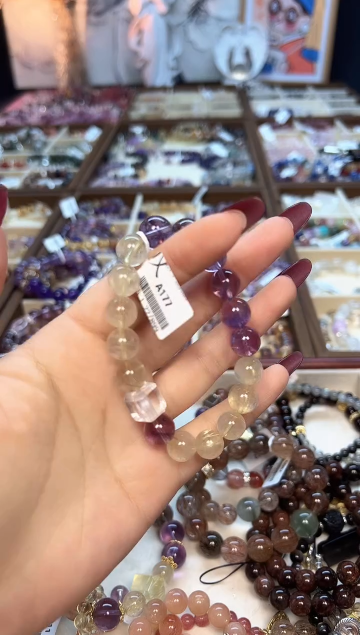 【闪购商品】水晶手链未镶嵌A177 天然紫水晶+金发晶手串