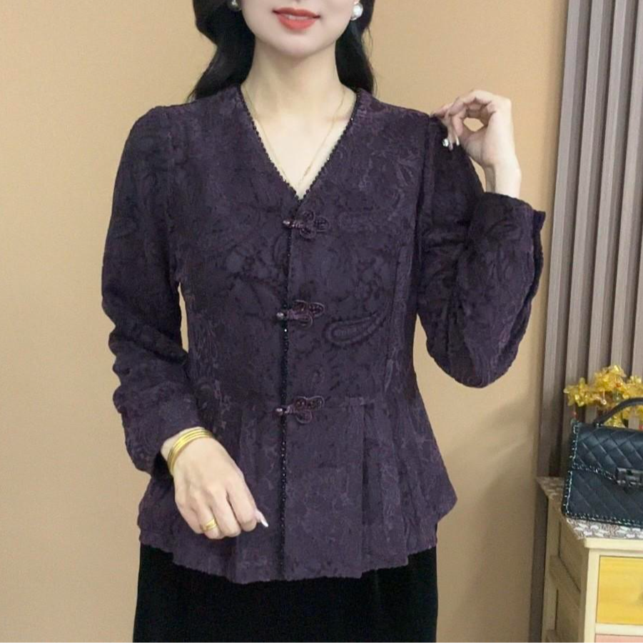 12025秋季长袖植绒蕾丝V领开衫气质百搭显瘦女人味上衣