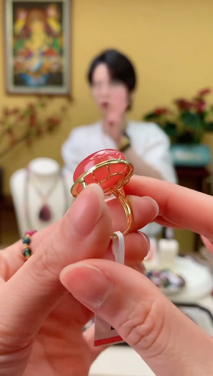 【闪购商品】菱锰矿（红纹石）戒指18K金镶嵌7@@ZY41216021