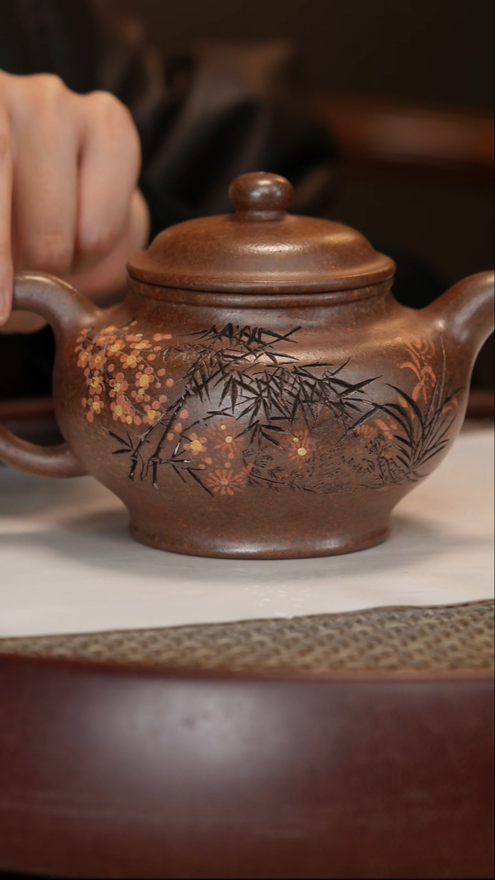 【闪购商品】紫砂茶壶邵家泥掇只+博古架+梅兰竹菊四条屏