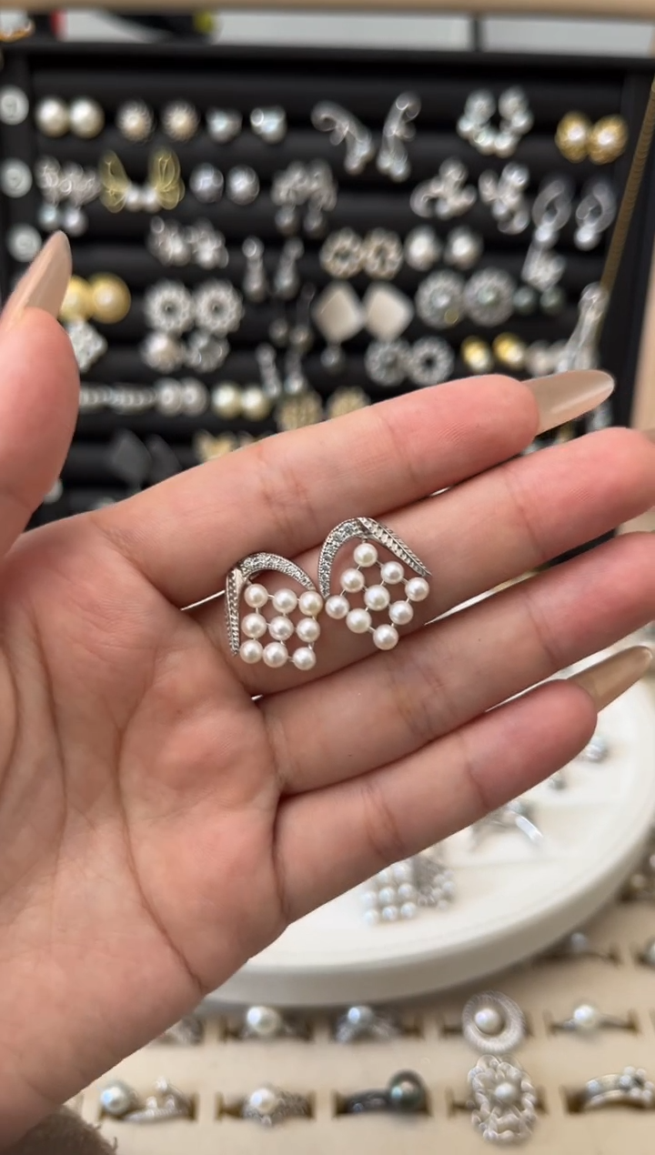 银S925镶嵌淡水珍珠耳饰S925银 淡水耳钉