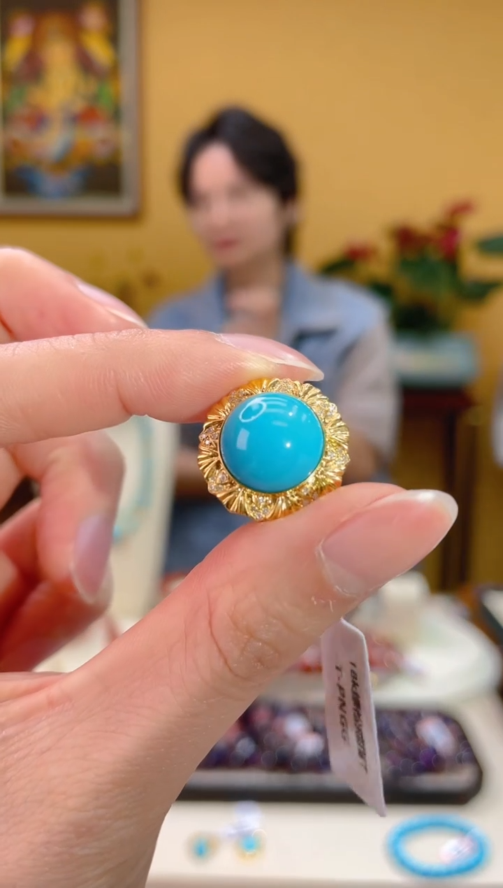 【闪购商品】绿松石戒指18K金镶嵌46@@JH50111039