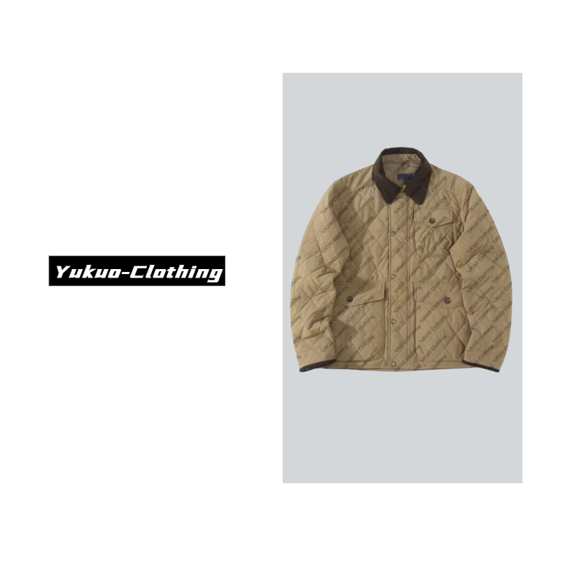 刺绣小马 经典 菱格灯芯绒翻领薄款棉衣秋冬外套3045