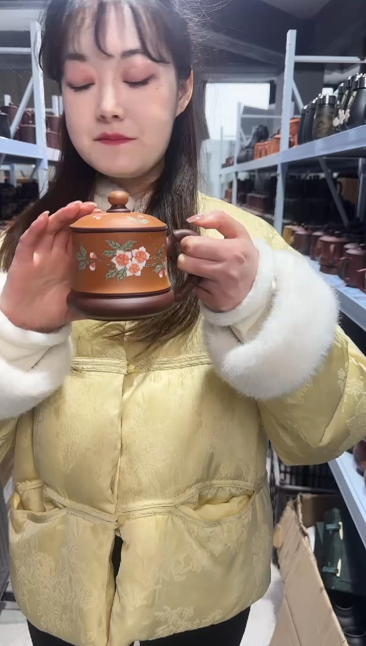 【闪购商品】紫砂盖杯紫砂盖杯粉浆一帆风顺牡丹