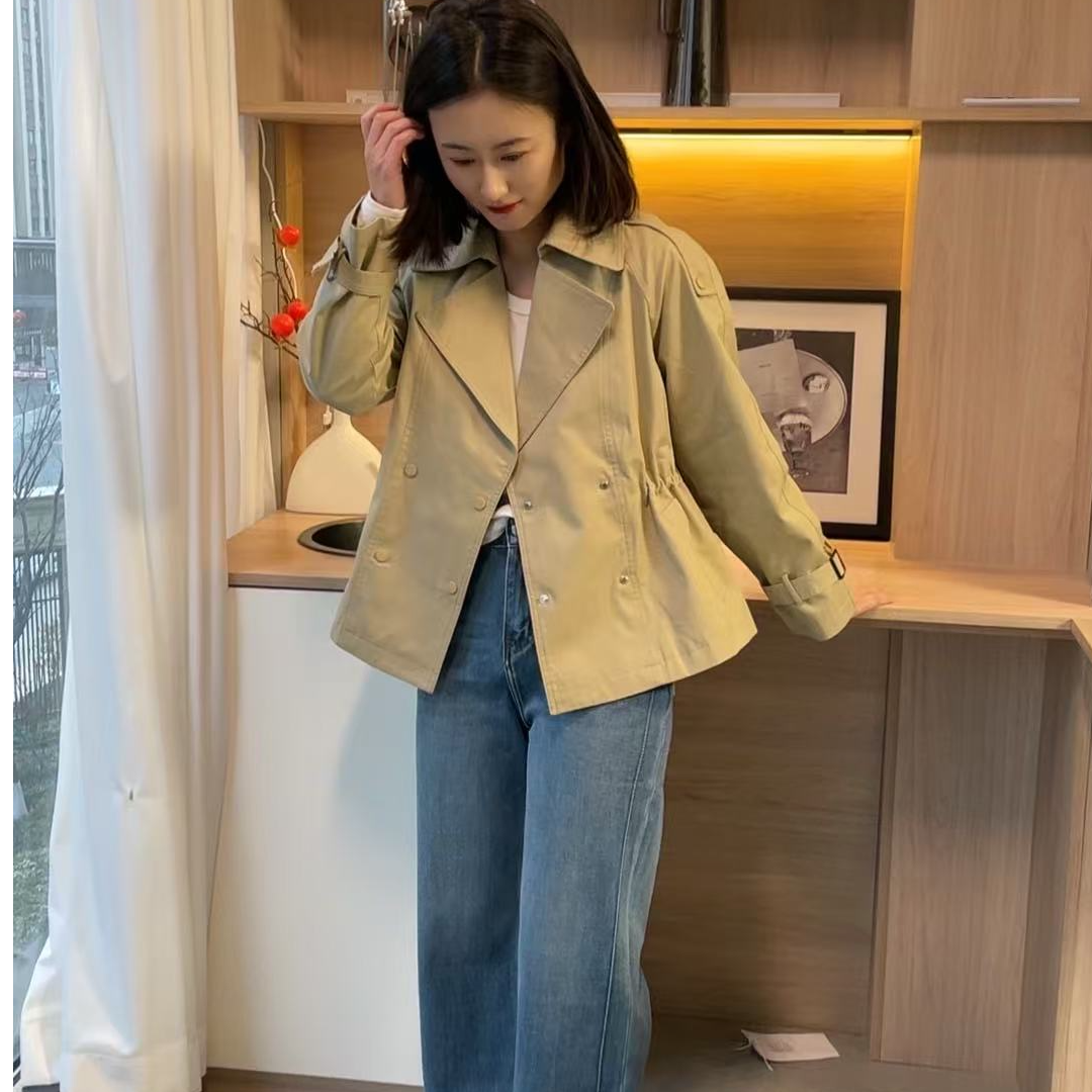 英伦风女立领秋季荷叶边风衣气质小个子上衣百搭休闲宽松春网红