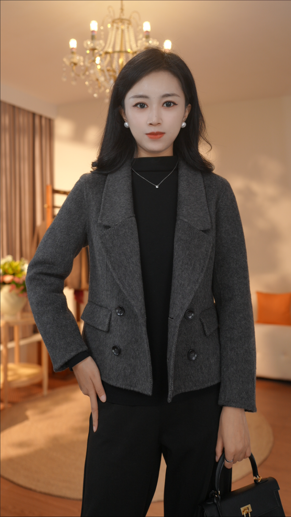 秋冬新款西装领双面羊毛大衣气质韩版宽松百搭外套1106