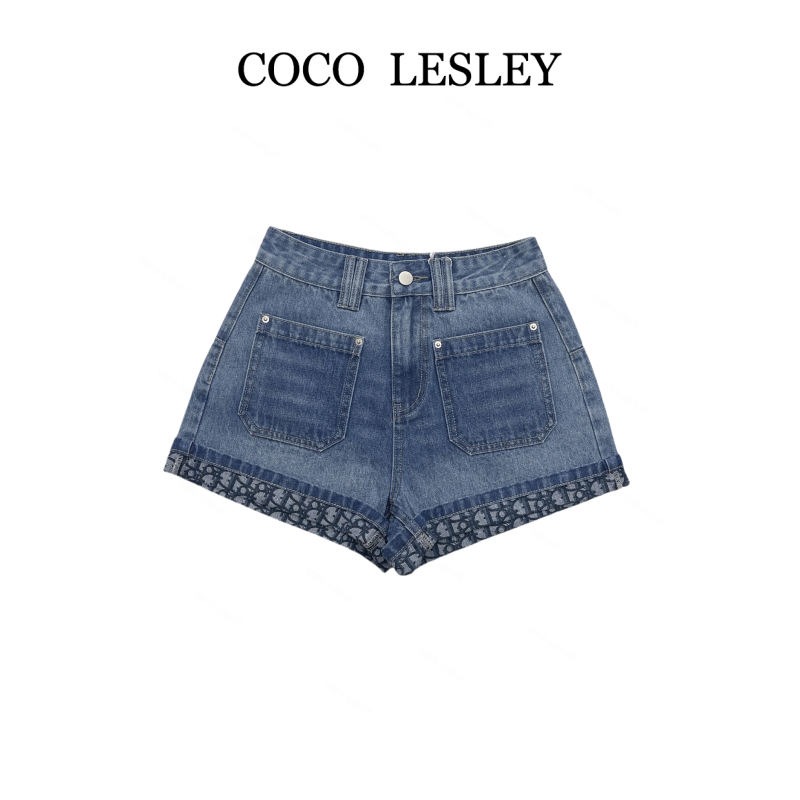 COCO LESLEY 街头潮流百搭时尚高腰显瘦直筒牛仔短裤7371
