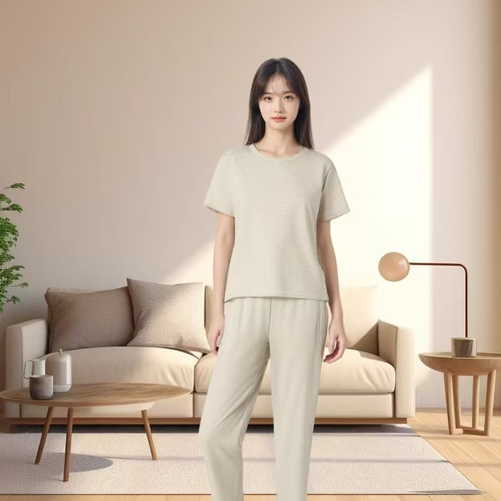 【小贝壳专属】7A抗菌天然彩棉短袖长裤女士睡衣柔软家居服弹力四季