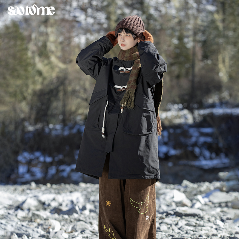 早乙女惠子saotome日系牛角扣防风大衣工装棉服外套0941