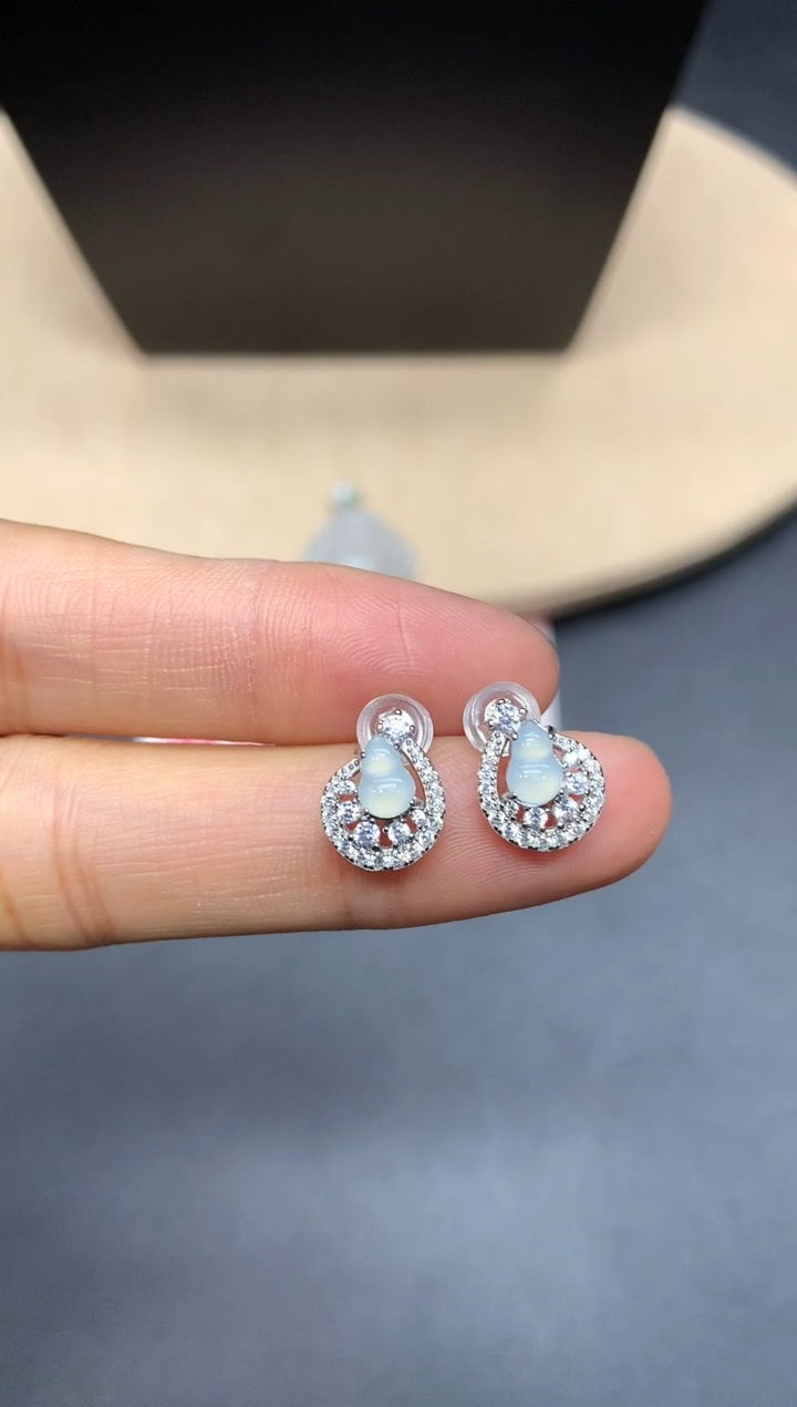 【闪购商品】翡翠耳饰银S925镶嵌葫芦【多样性发其一】