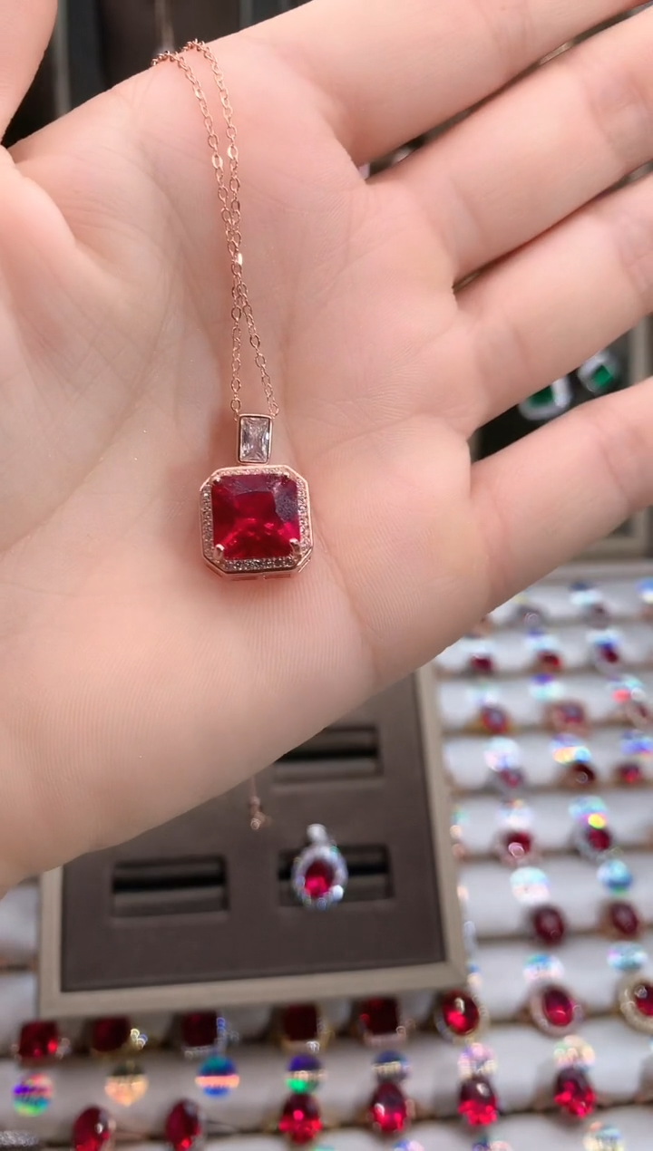 【闪购商品】红宝石吊坠(赠链)银S925镶嵌玫瑰金