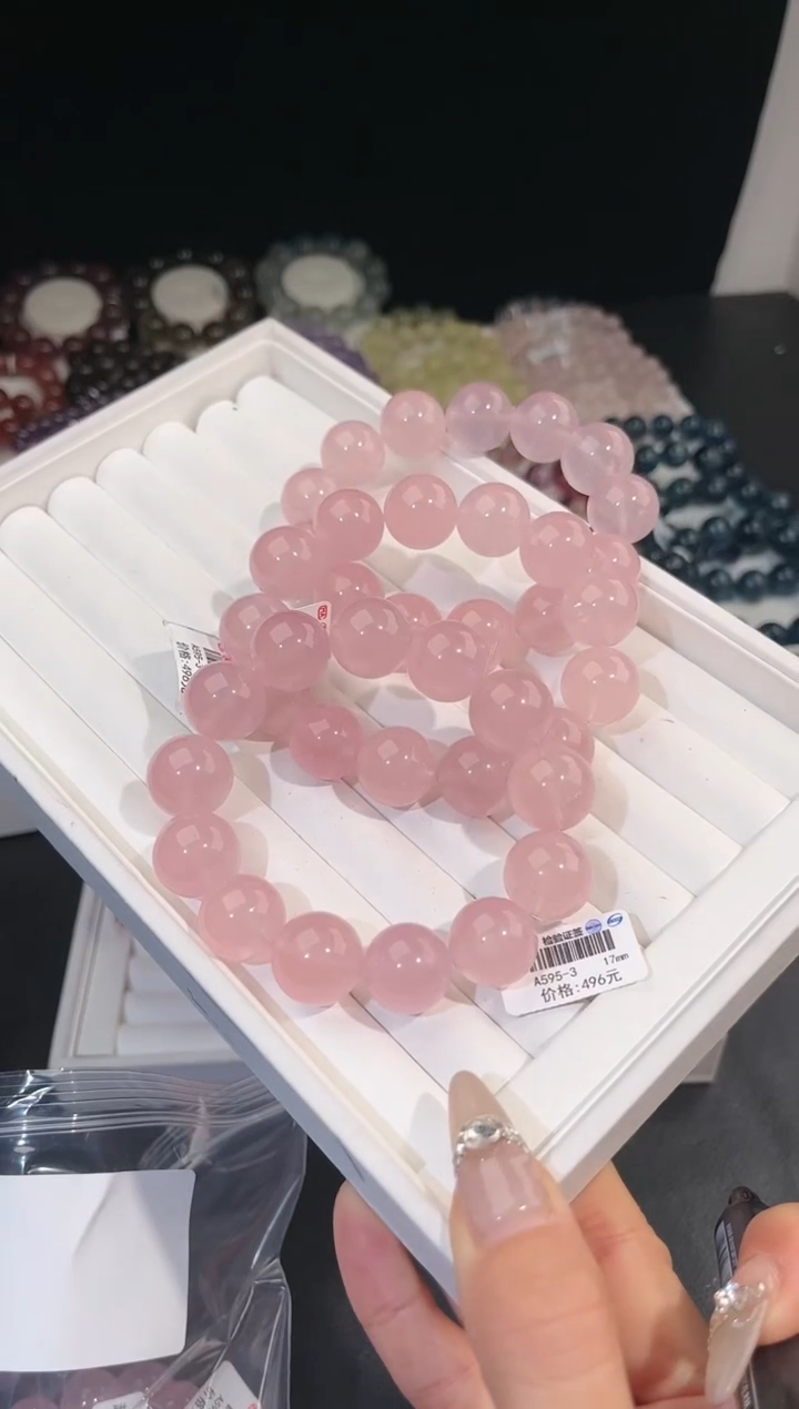 【闪购商品】水晶手链未镶嵌多样性发一粉晶17mm
