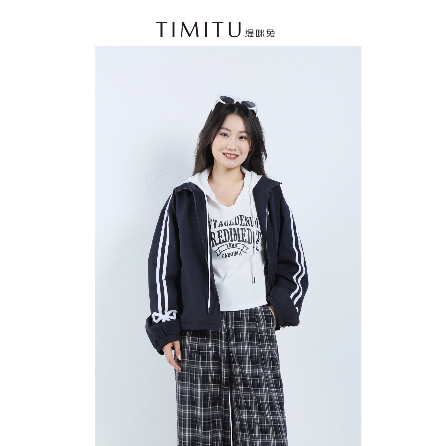 TIMITU缇咪兔25秋时尚休闲百搭宽松条纹蝴蝶结外套34324005