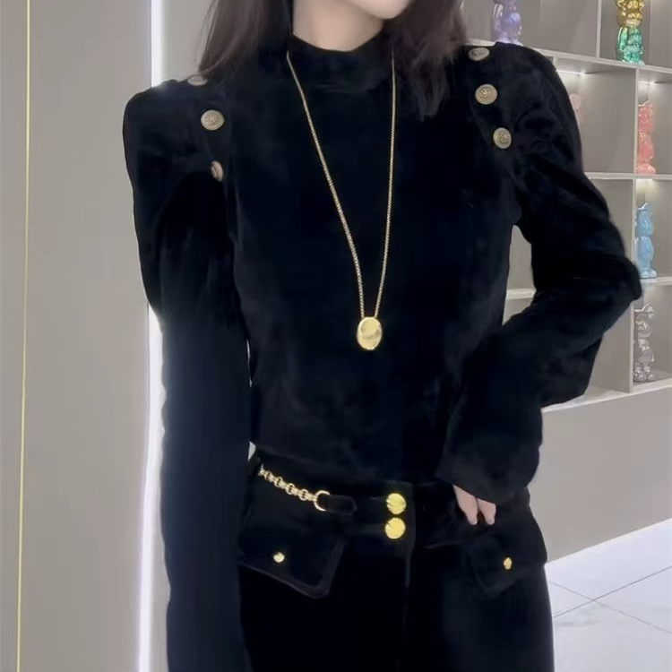 （柚子甄选）ZJ冬季金丝绒磨毛时尚肩扣内搭338