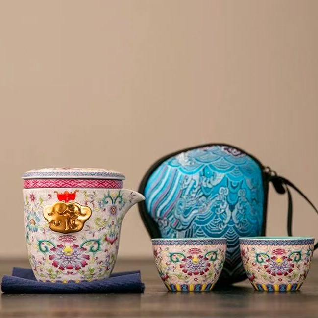 KK0356-花开盛世珐琅彩旅行茶具