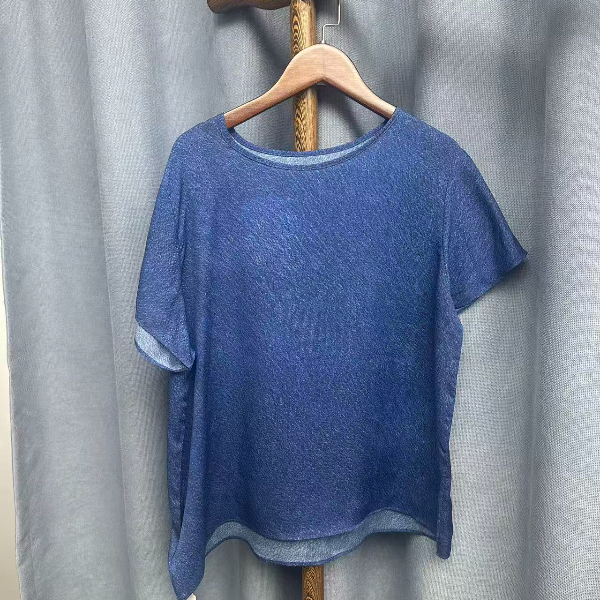 2025夏季休闲时尚圆领桑蚕丝短袖上衣女R651