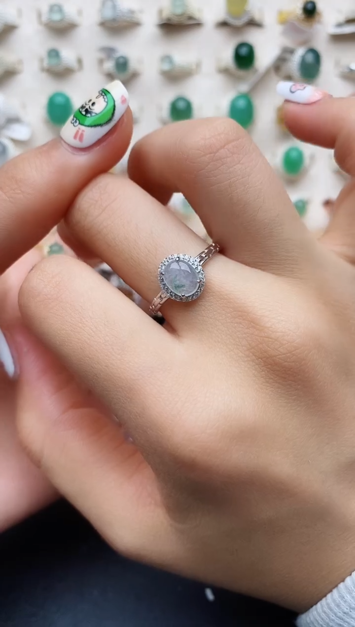 【闪购商品】翡翠戒指银S925镶嵌缅甸翡翠