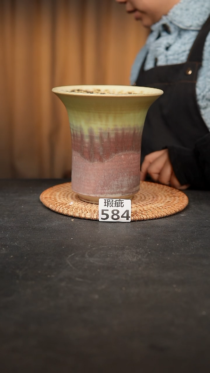 【闪购商品】瓷片584泥泥手工花盆口13高15