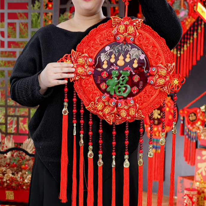 【团圆圆满手工编彩玉浮雕】大号2026新款中国结挂件婚庆乔迁喜庆H