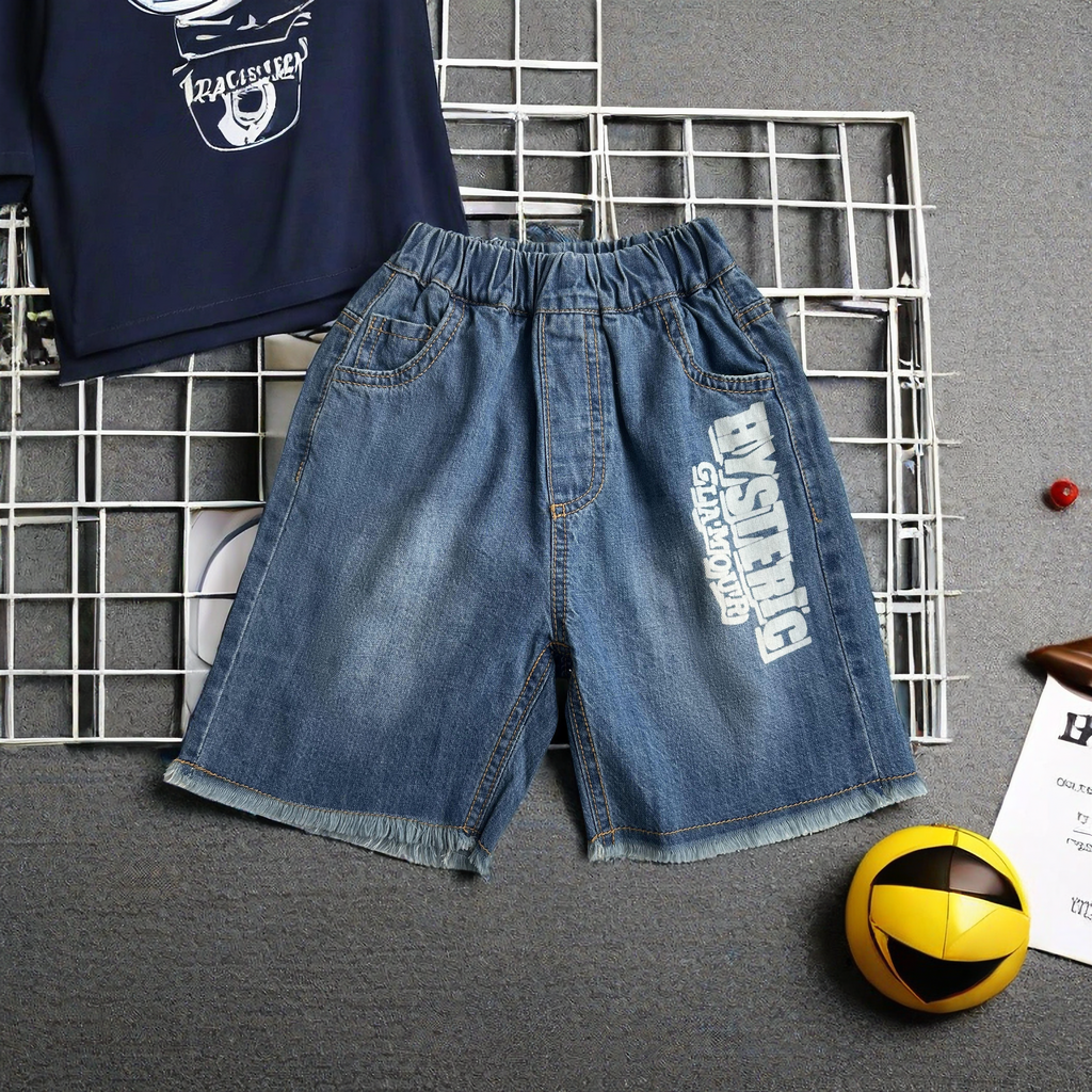 3024【前后字母】儿童百搭牛仔短裤洋气时尚休闲宝宝印花小童韩版