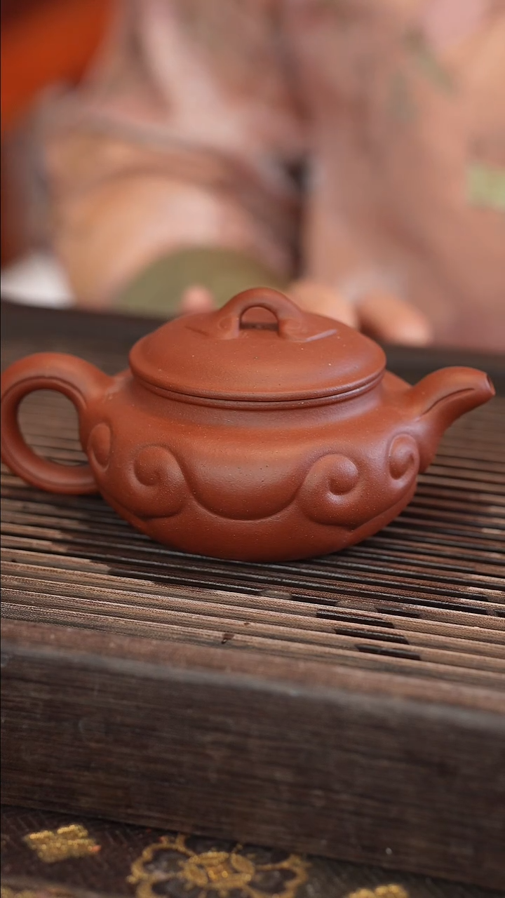 茶壶紫砂如意仿古 北红赤铁 半手工 260cc