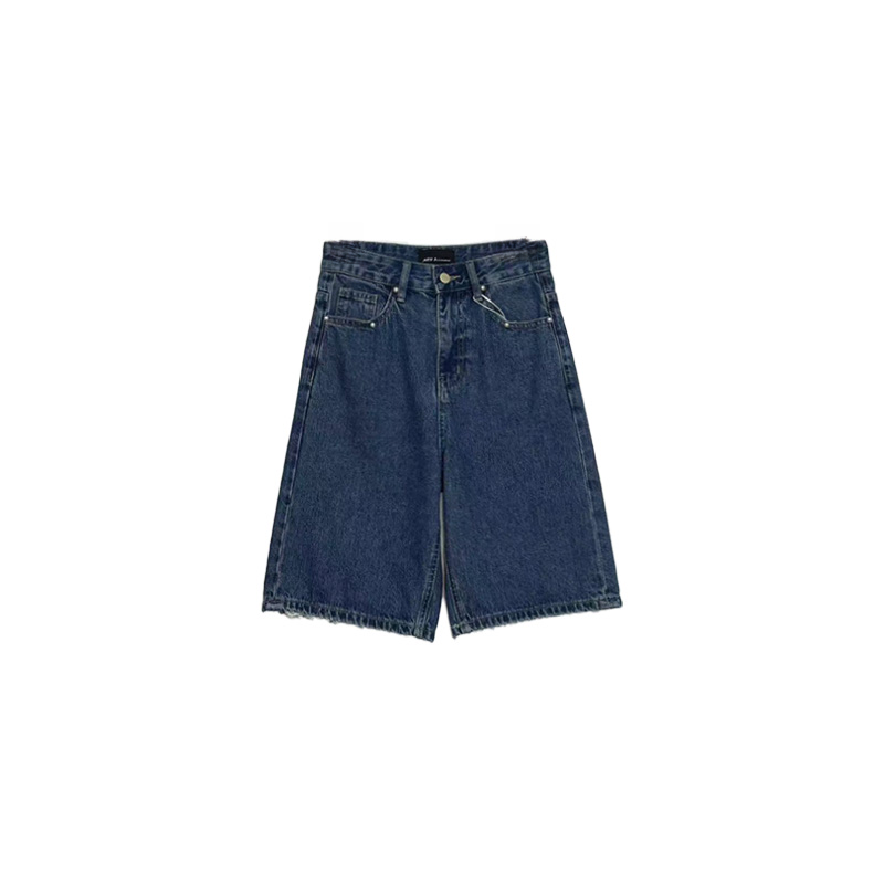 南油小众设计师新品深蓝色五分牛仔短裤70636
