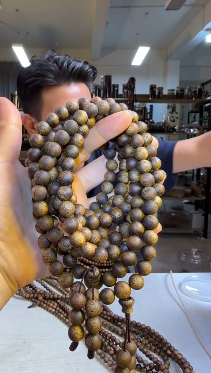 沉香手串99沉金丝油海南奇楠红金貎正圆珠9mm108颗37g+多样性发1