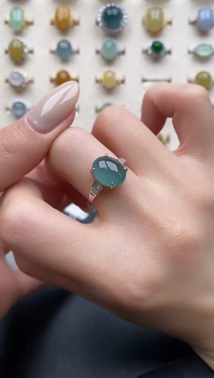 银S925镶嵌戒指翡翠一物一证一礼盒