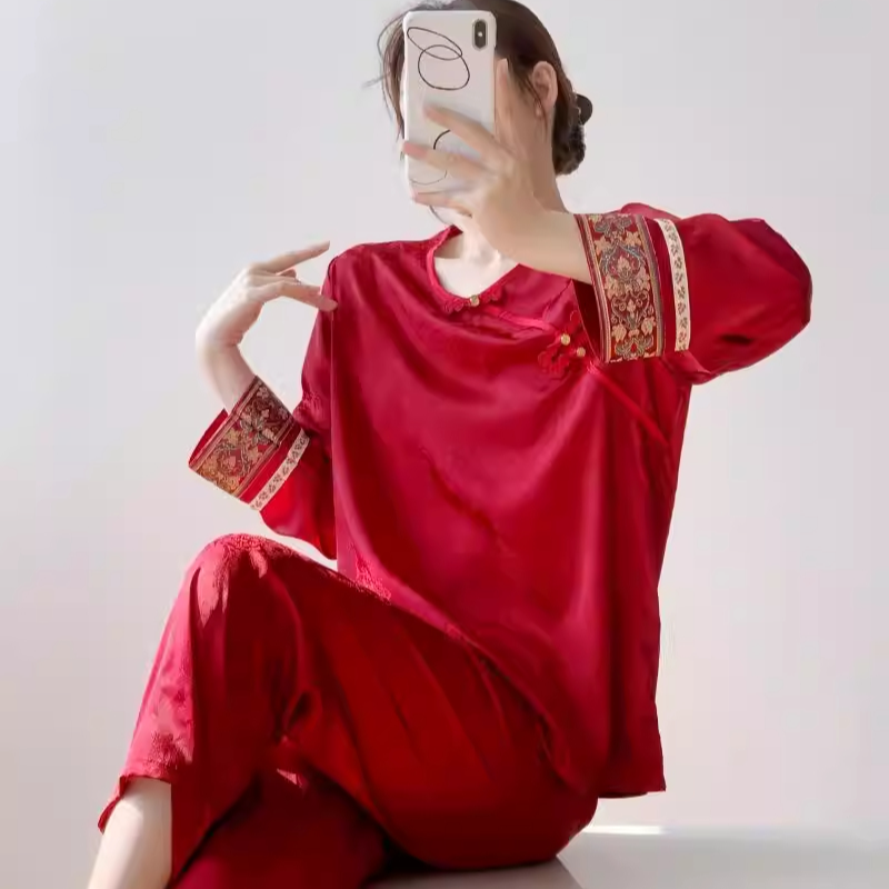 2026新款新中式新年款国风金如意提花冰丝打底衫上衣女装新款衬衫