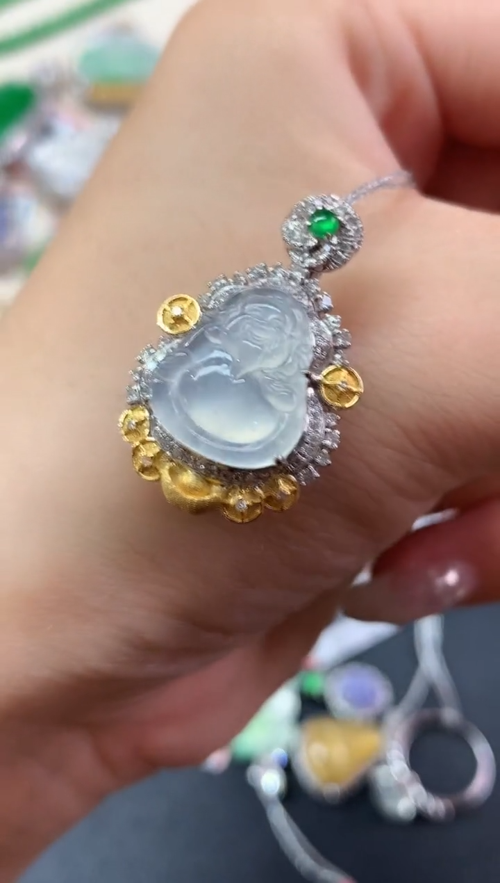 翡翠18K金镶嵌吊坠(不含链)吊坠(不含链)|6980