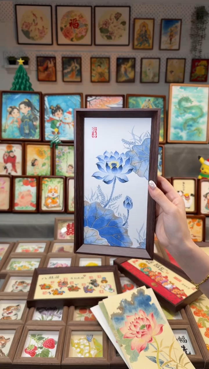 国画蓝莲花 手绘国画27