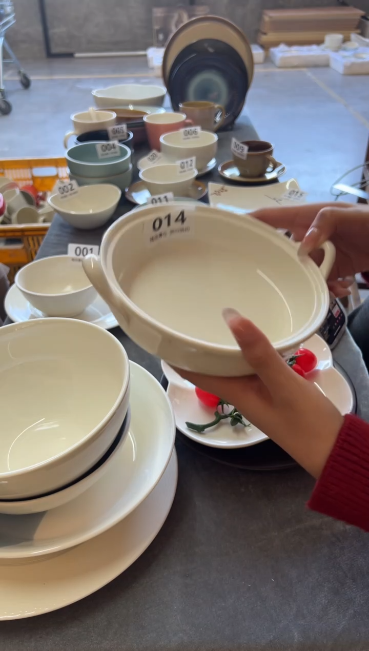 新骨瓷014 暖白 8寸 瑕疵 双耳 烤盘 