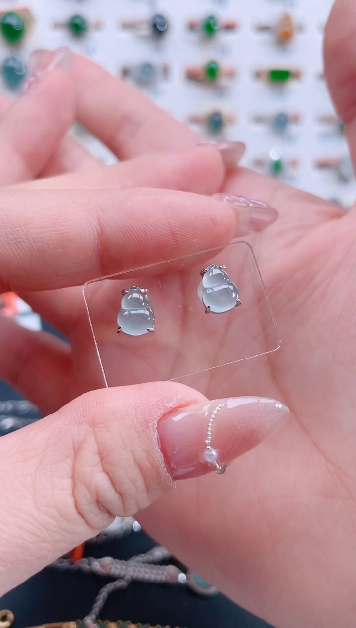 银S925镶嵌翡翠耳饰天然翡翠