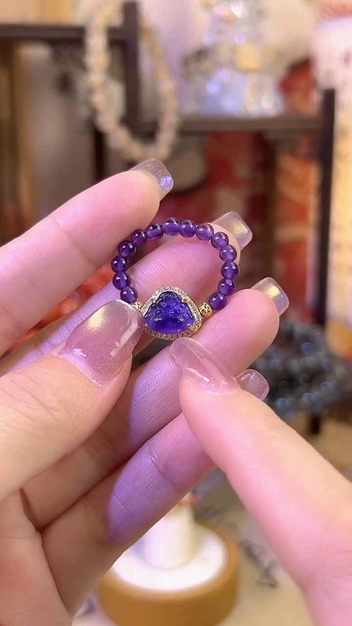 银S925镶嵌戒指水晶紫水晶佛公戒指