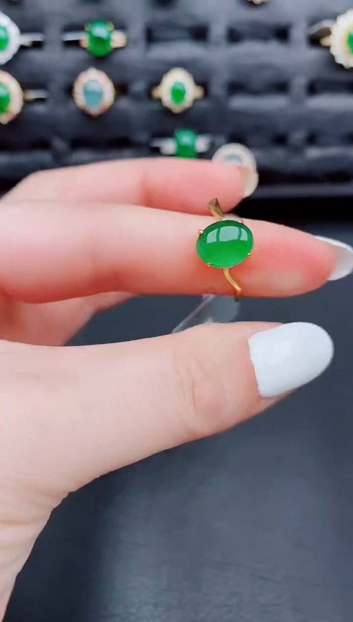 【闪购商品】翡翠戒指银S925镶嵌天然a货翡翠107