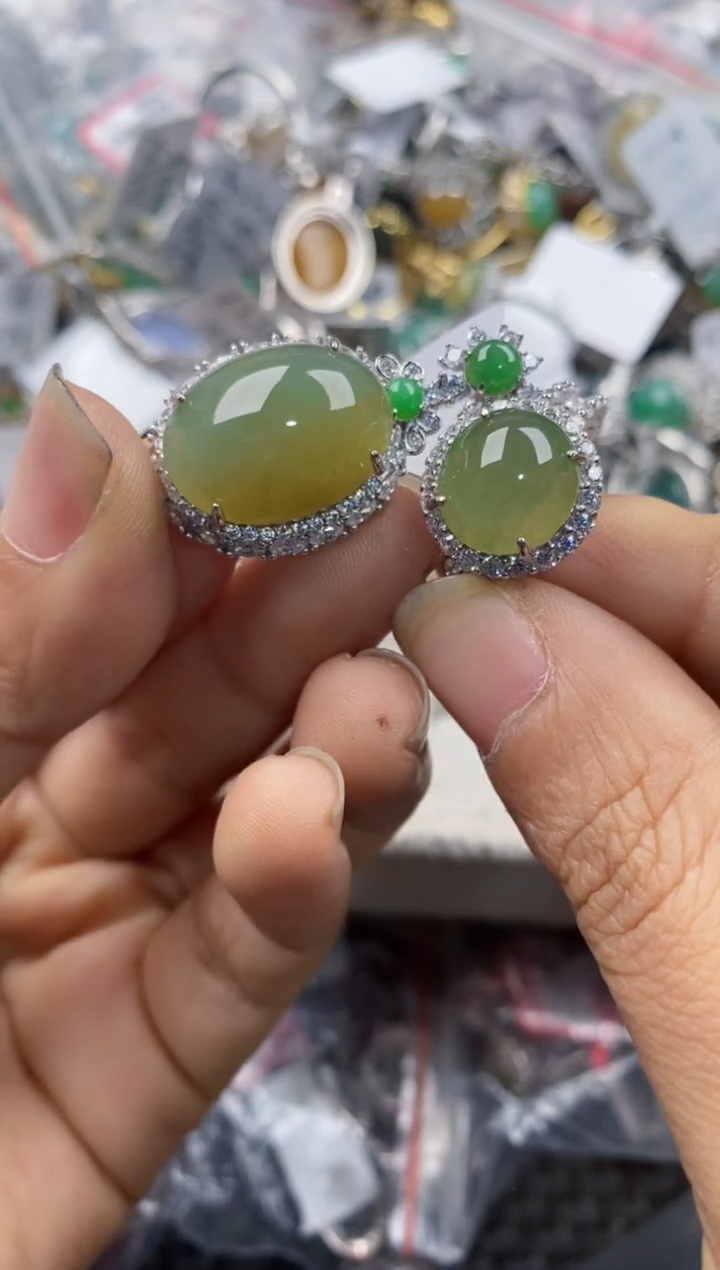 银S925镶嵌戒指翡翠666----3