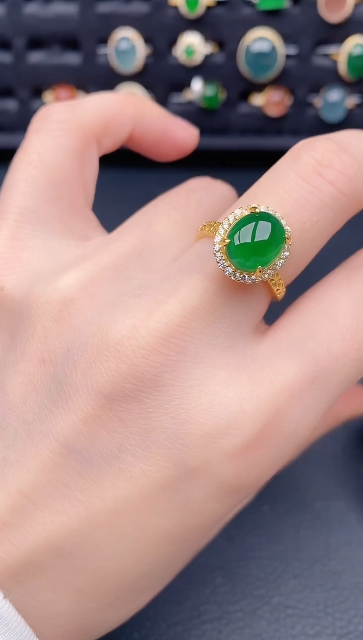 银S925镶嵌戒指翡翠天然a货翡翠356