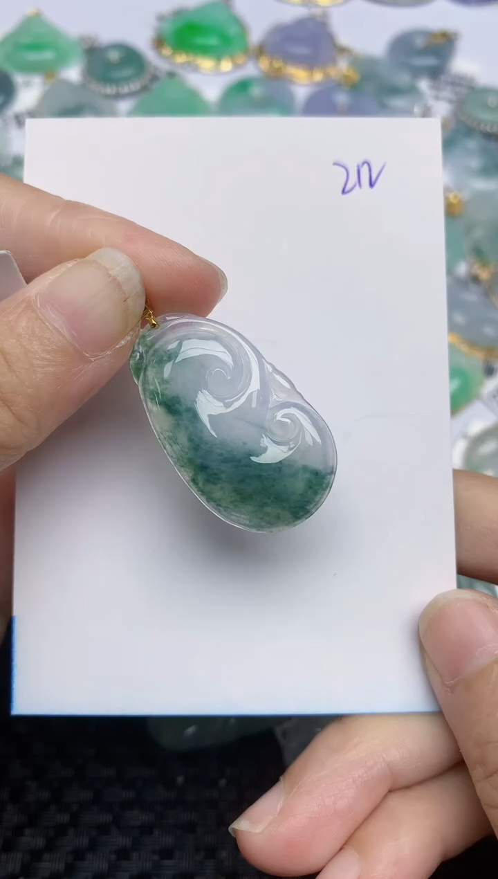 翡翠18K金镶嵌颈饰天然A货翡翠 212