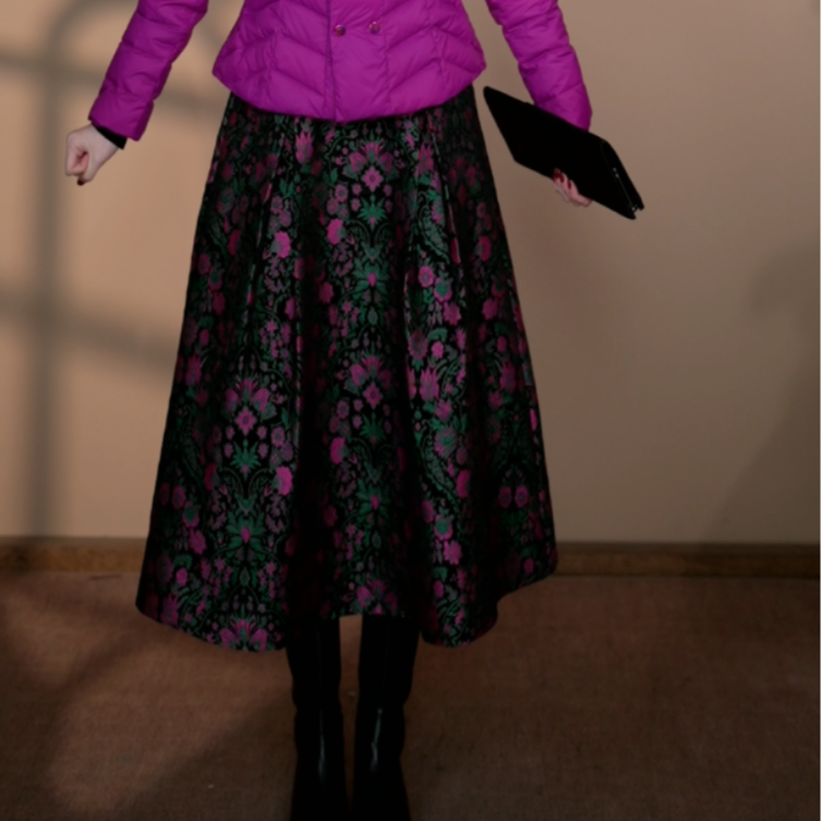 小井定制私服【繁花绮梦】轻奢高级感雪尼尔提花大摆裙J25Z124