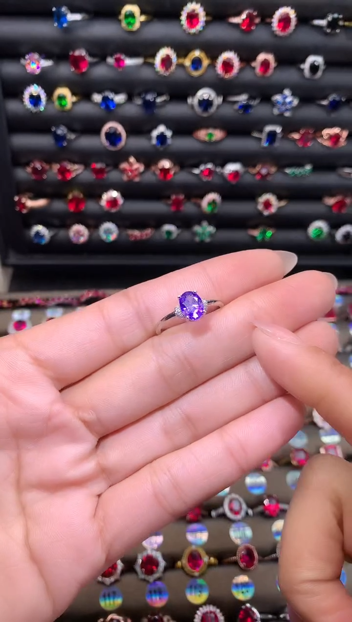 【闪购商品】水晶戒指银S925镶嵌68紫水晶